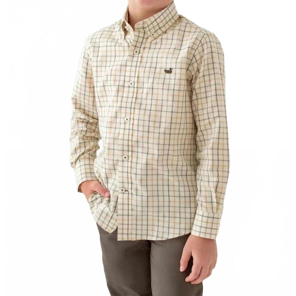 NEW SOUTHERN MARSH youth chateau windowpane dress shirt in oatmeal & stone brown